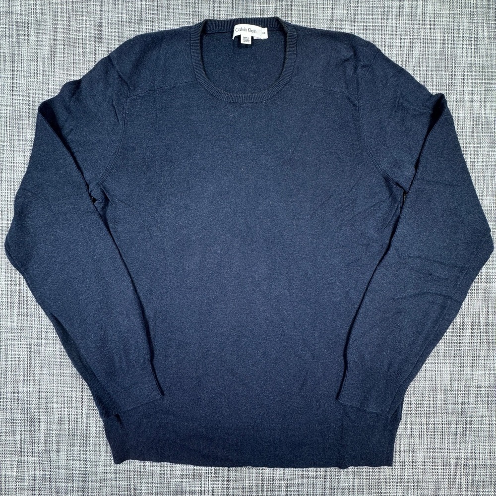 Calvin Klein Mens Sweater Crewneck Cotton Modal Knit Navy Blue Size Large Preppy